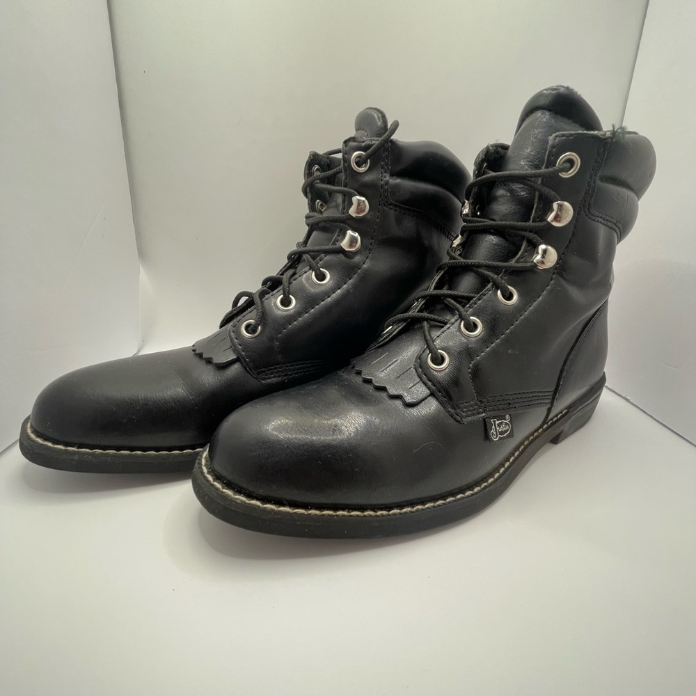 JUSTIN Basics Boots Womens 7B Black Leather Ankle Lace Up Roper JBL400 Western